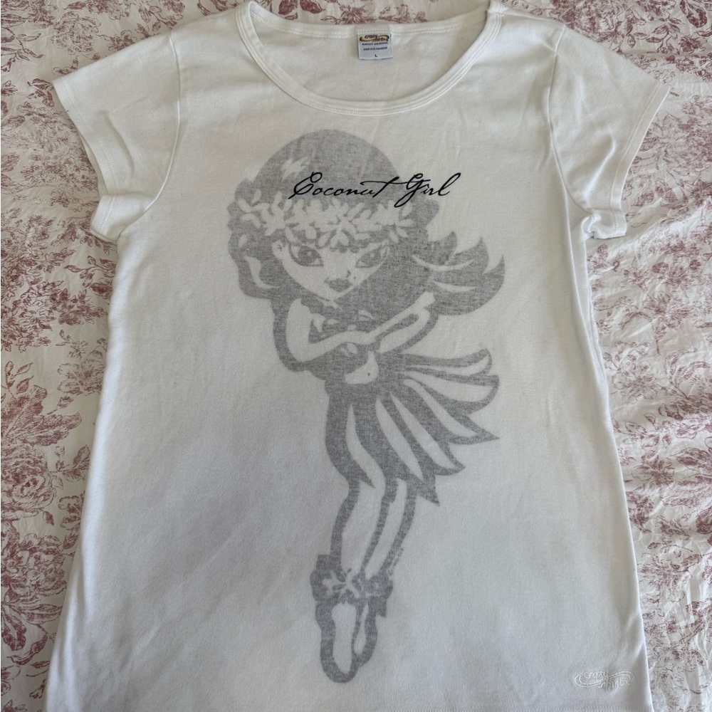 Coconut Girl Graphic Tee - White with Gray Hula Girl